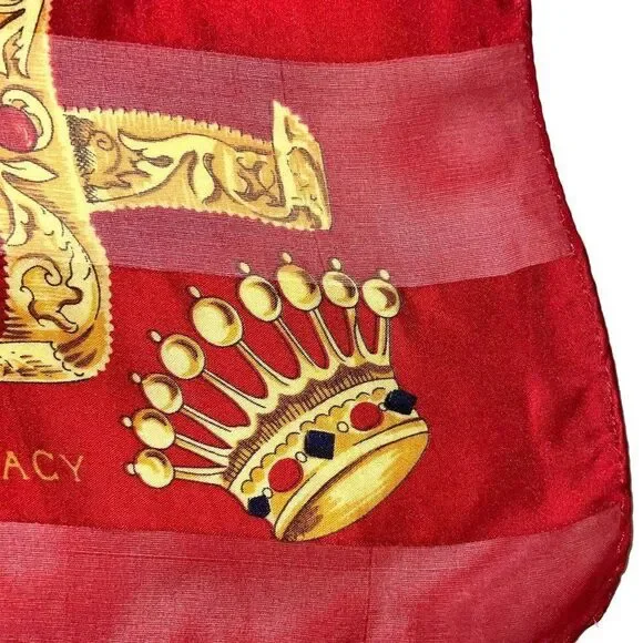 Vintage Scarf Ellen Tracy 80s Red Gold Chains 34 x 35 - Picture 5 of 8